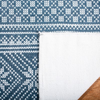 Blue and Ivory Floral Cotton Flat Woven Area Rug