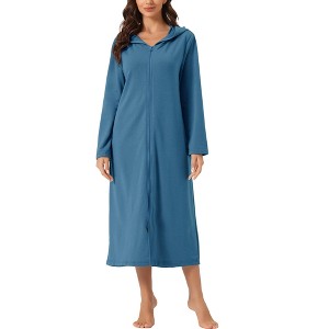 cheibear Women's Zip Up Sweatshirt Robe Hooded Long House Coat Bathrobe Fall Winter - 1 of 4