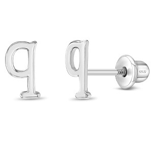 Girls' Polished Initial Letter Initial Screw Back Sterling Silver Earrings - In Season Jewelry - 1 of 4