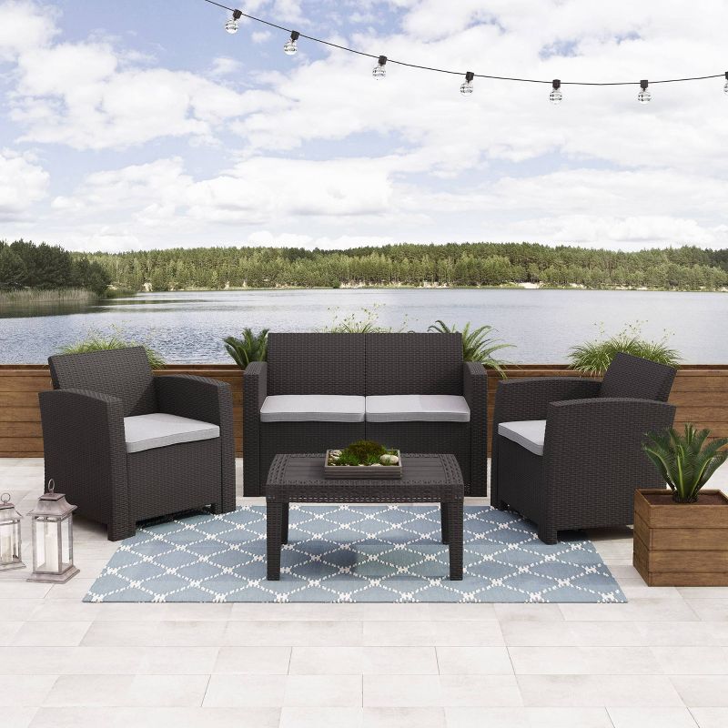 4pc All Weather Outdoor Conversation Set with Cushions - Black/Light Gray - CorLiving, 3 of 12