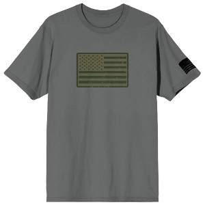 America Straight & Wavy Flags Adult Gray Crew Neck Short Sleeve T-shirt - 1 of 3