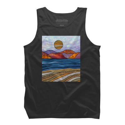 Men's Design By Humans Beach Landscape Stain Glass By Maryedenoa Tank Top