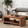 2-Tier Rustic Solid Wood Coffee Table,Large Tea Table with Open Storage Shelf,Natural Finish,Living Room Rectangle Accent Table-Coolbibila - 3 of 4