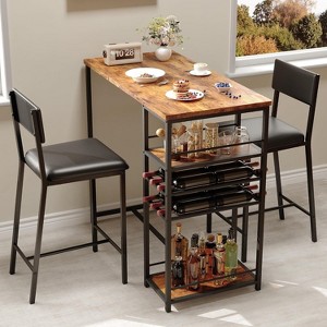 Garvee Dining Table Set for 2,Counter Height Table with 2 Upholstered Chairs and Storage Shelves, Bistro Table and Chairs Set of 2, Kitchen Table Set - 1 of 4