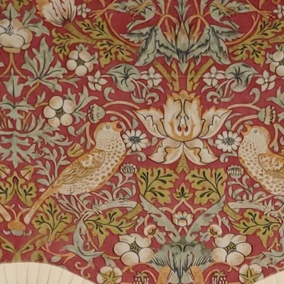Red and Ivory Cotton Polyester Nature-Inspired Bird Motif Window Valance
