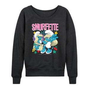 Women's - Smurfs - Smurfette Lightweight French Terry Wide Neck Long Sleeve Graphic Shirt - 1 of 4