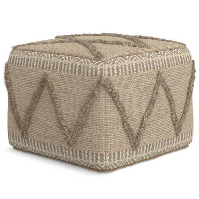 WyndenHall Tasneem Square Pouf Brown: Upholstered Cotton, No Assembly, Padded Seat, 250lbs Capacity