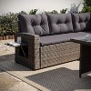 Flash Furniture Huck Indoor/Outdoor Wicker Rattan Conversation Set, L-Shaped Sofa with Dining Table, Weather Resistant Cushions - 2 of 4
