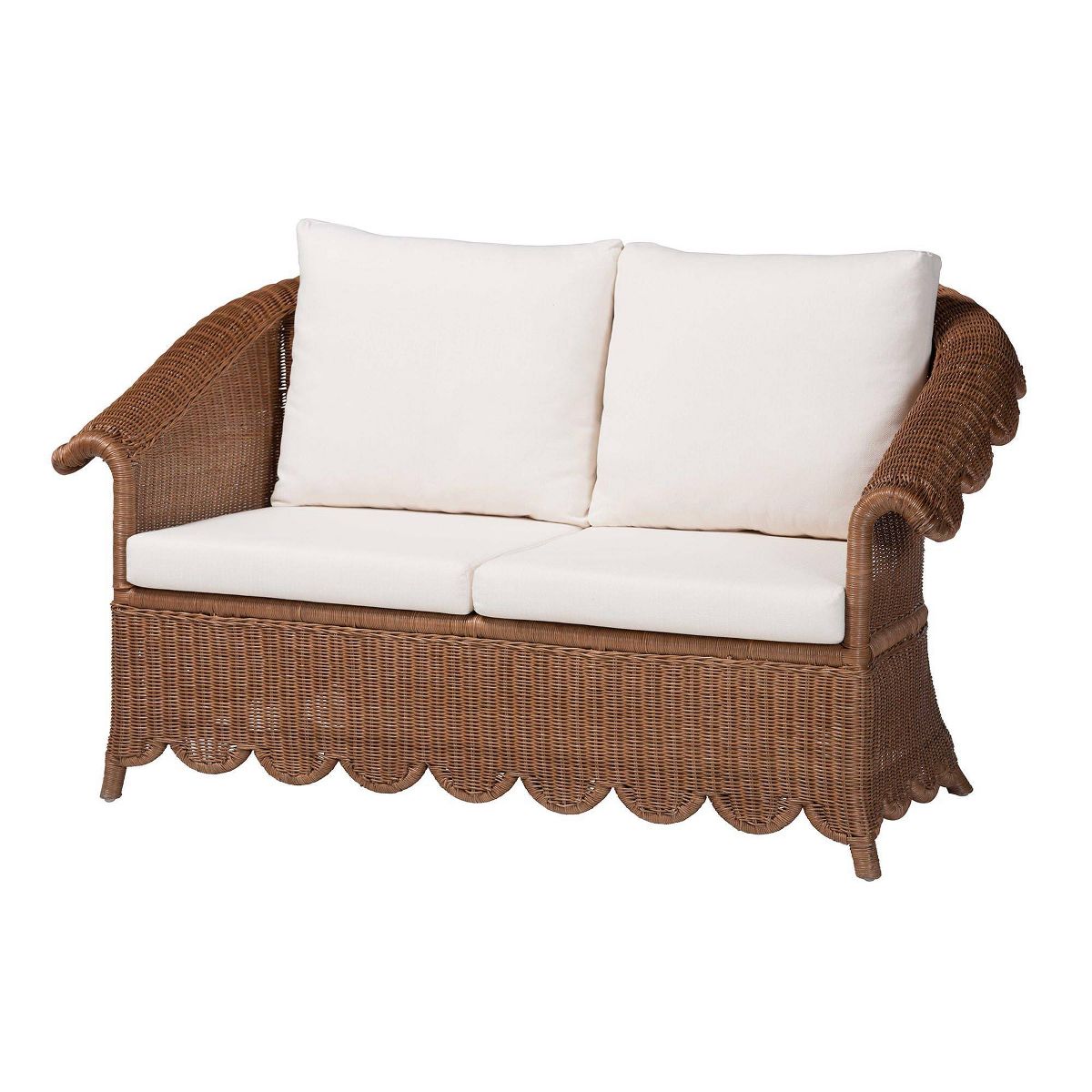 bali & pari Detta Natural Rattan Loveseat with Cushion Peanut Brown