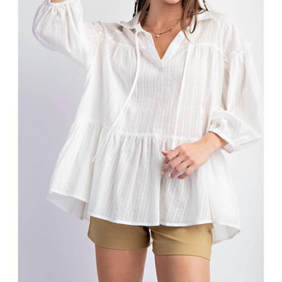 Women's Long Sleeve Textured Voile Woven Tunic - Easel