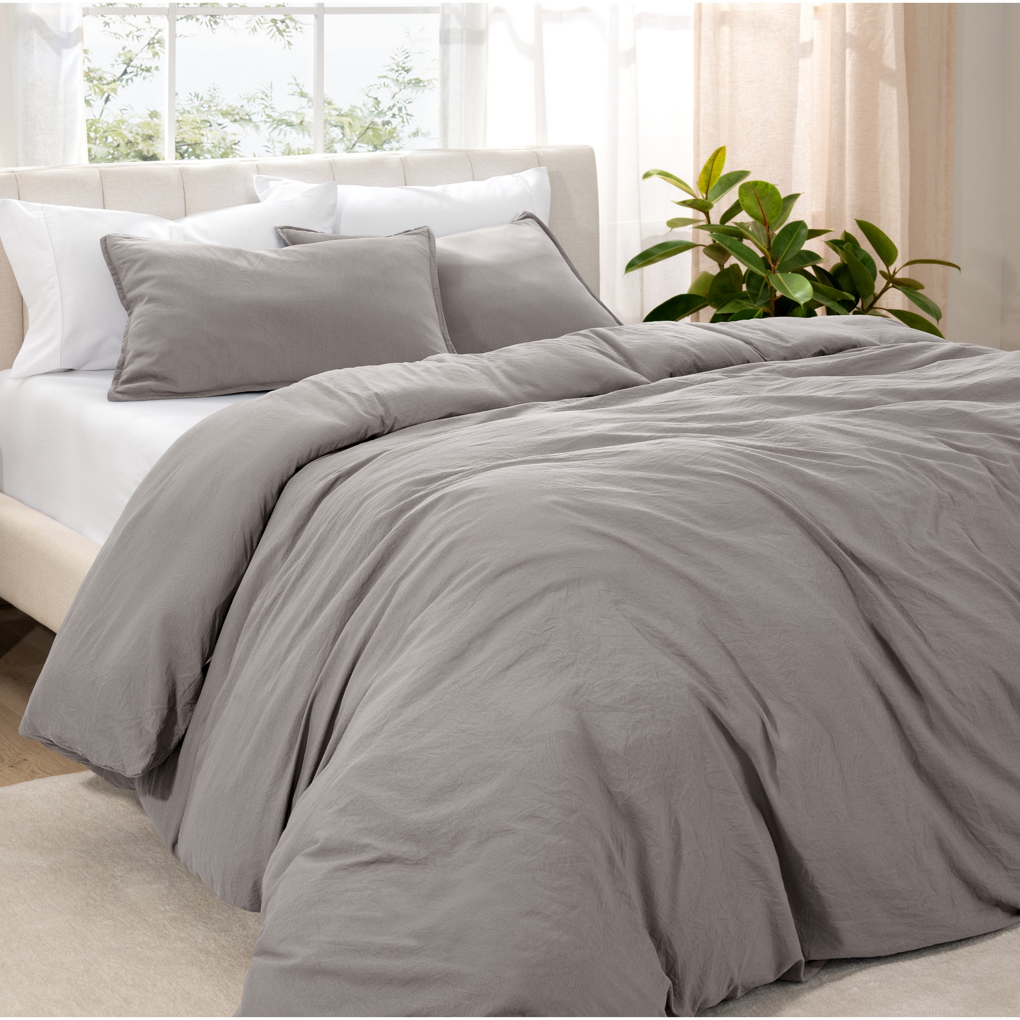 Ultra-Soft Easy Care Washed Duvet Cover & Sham Set by Bare Home - Oversized King, Frost Grey