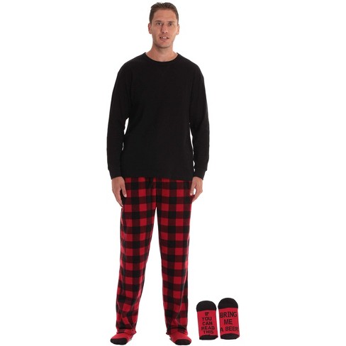 Men Red and Black Buffalo Plaid Pajama Pants, Polar Fleece Christmas Pajama  Pants with Pockets, Waistband Cord