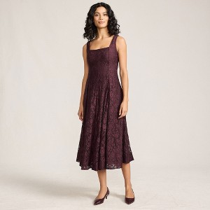 Lands' End Women's Pleated Square Neck Cotton Poplin Midi Dress - 1 of 4