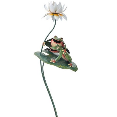 Wind & Weather Handcrafted Metal Frogs on a Lily Pad Garden Stake