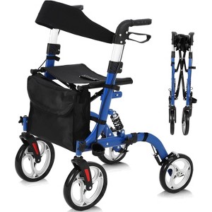 Elderly Walking Aid with Seats, 3-in-1 Walking Wheelchair Combination, with 8" Anti-slip Wheels, Reversible Backrest, and Detachable Footrest - 1 of 4