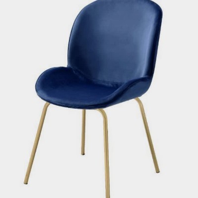 Luxurious Blue Velvet & Gold Metal High Back Side Chair