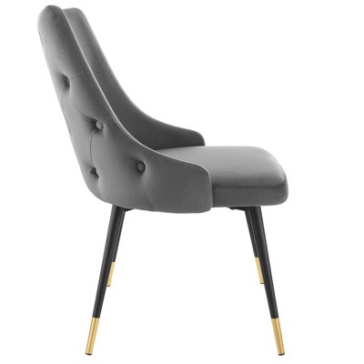 Gray Velvet Upholstered Side Chair with Metal Legs