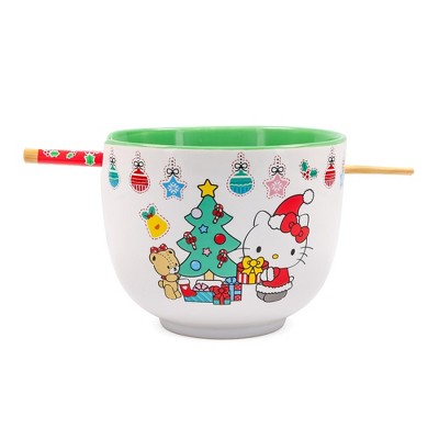 Silver Buffalo Sanrio Hello Kitty Holiday 20-Ounce Ceramic Ramen Bowl and Chopstick Set