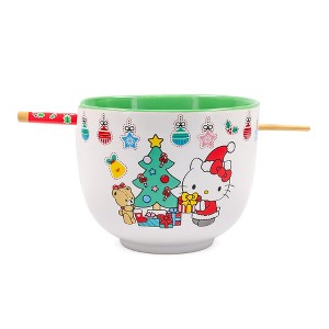 Silver Buffalo Sanrio Hello Kitty Holiday 20-Ounce Ceramic Ramen Bowl and Chopstick Set - 1 of 4