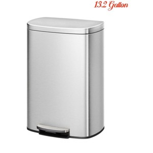 13 gal / 50 L Stainless Steel Kitchen Trash Can w/ Lid, Large Rustproof Garbage Can for Kitchen, Step-on Metal Trash Bin w/ Inner Bucket, Rear Handle - 1 of 4