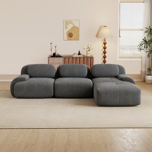 AENKYO 4 Seats with 2 Ottomans Modular Corduroy Sectional Sofa, Easy Assembly Required & Ergonomic Support Non-Slip Base Design - 1 of 4