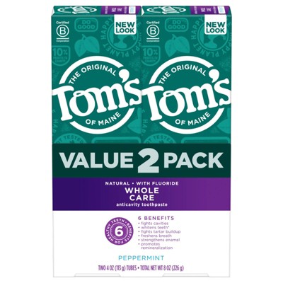 Tom's of Maine Whole Care Peppermint Toothpaste - 2pk/4oz