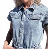 Women's Distressed Embellished Stone Denim Romper - Blue B - 3 of 4