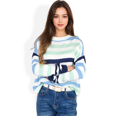 Anna-Kaci Women's Striped Knit Sweater with Relaxed Fit