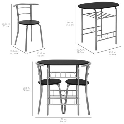 Compact Black/Silver 3-Piece Dining Set with Built-In Wine Rack