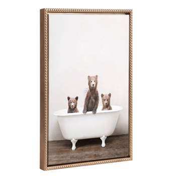 18"x24" Sylvie Beaded Three Little Bears in Vintage Bathtub Framed Canvas by Amy Peterson Gold - Kate & Laurel All Things Decor