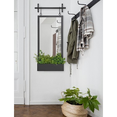 Black Metal Rectangular Wall Mirror with Storage Shelf