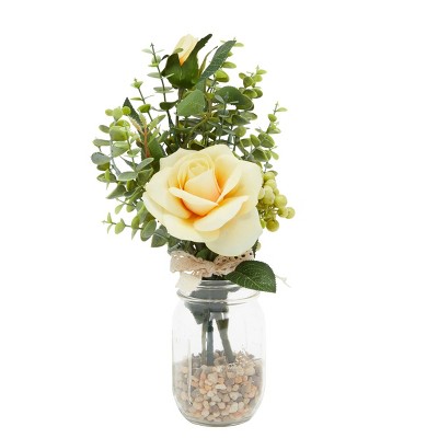 Farmlyn Creek Artificial Yellow Silk Roses with Eucalyptus Leaves for Bouquets & Centerpieces (14 in)