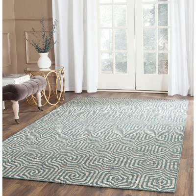 Blue Geometric Flat Woven Wool Cotton Area Rug