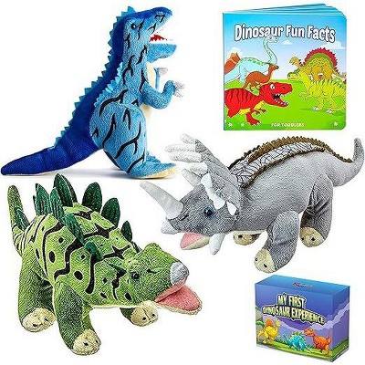 Dazmers 12 Inch Plush Dinosaur Stuffed Animals with Board Book for Toddlers 1-3 Years Old-Multicolored