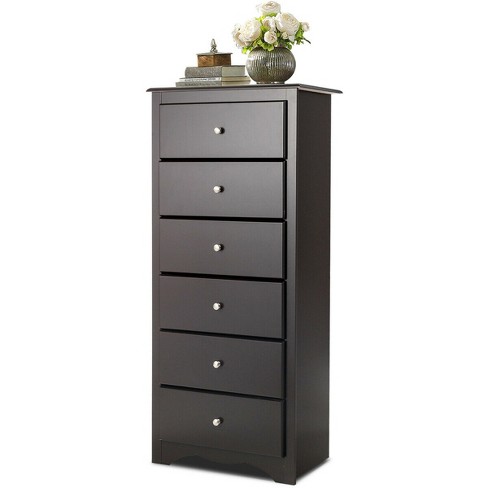 Black Dresser with 6 Drawers for Bedroom, Narrow Tall Chest of Drawers  Storage Tower Clothes Organizer for Living Room 