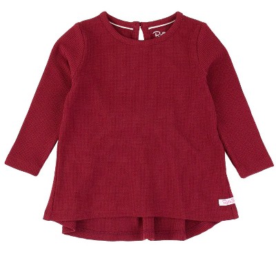 RuffleButts Toddler Girl Waffle Knit Long Sleeve Bow Back Top