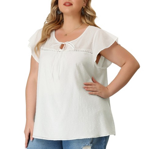 Agnes Orinda Women's Plus Size Shirt Floral Botton Up Tie 3/4 Sleeve Tunic  V Neck Blouse White 3x : Target