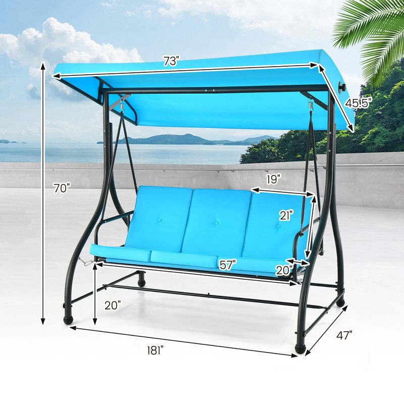 Tangkula 3-Seat Outdoor Converting Patio Swing Glider Adjustable Canopy Porch Swing, 4 of 11