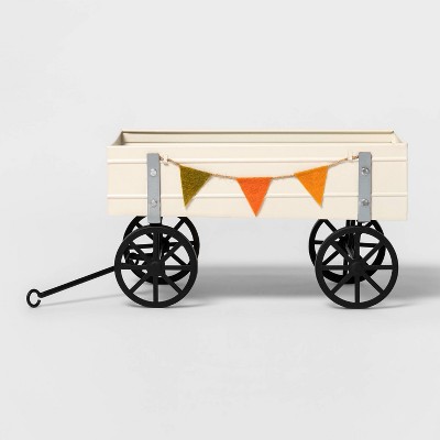 Large Harvest Metal Wagon White with Felt Garland - Hyde & EEK! Boutique™