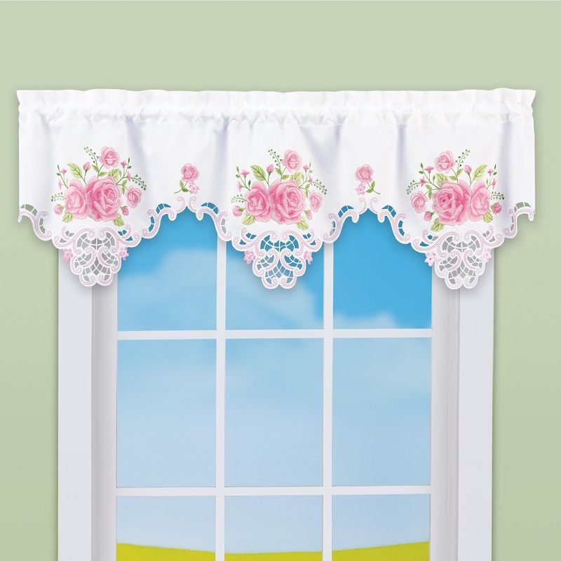 Collections Etc Embroidered Dainty Rose Intricate Cut-Out Window Valance 57.5" WIDE, 2 of 3