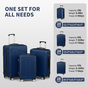 Karl Home Luggage Set of 3, ABS PC Hardside Suitcase Sets with TSA Lock 4 Spinner Wheels Blue - 1 of 4