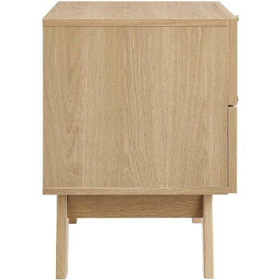 Soma Oak 2-Drawer Nightstand with Rattan Weave Detail
