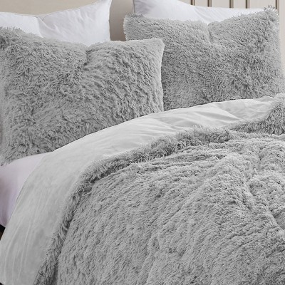 Sweet Home Collections 5 Piece Plush Shaggy Comforter Set Ultra Soft Luxurious Faux Fur & Velvet Bedding with Decorative Pillows, Queen, Silver — фото 3