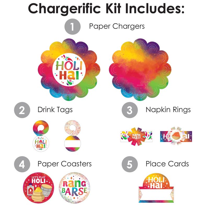 Big Dot of Happiness Holi Hai - Festival of Colors Party Paper Charger and Table Decorations - Chargerific Kit - Place Setting for 8, 4 of 10