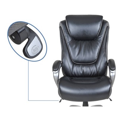 ErgoExecutive High-Back Black Leather & Wood Swivel Office Chair