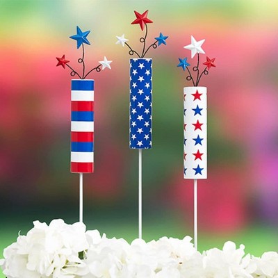 Patriotic Blue Iron Garden Stake with Stars