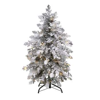Nearly Natural 4-ft Flocked Montana Down Swept Spruce Artificial Christmas Tree with 70 Clear LED Lights