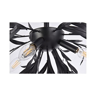 Elegant Wispy Branches 23" Black Steel & Crystal 4-Light Flush Mount