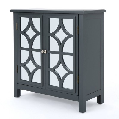 Melora Fir Wood Cabinet with Mirrored Doors Charcoal Gray - Christopher Knight Home: Transitional Style, Storage Display