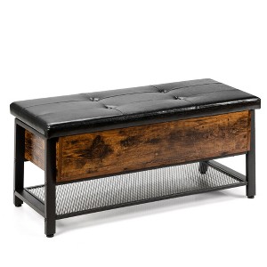Costway Shoe Bench Padded Bench with Storage Box and Shoe Shelf Rustic Brown - 1 of 4